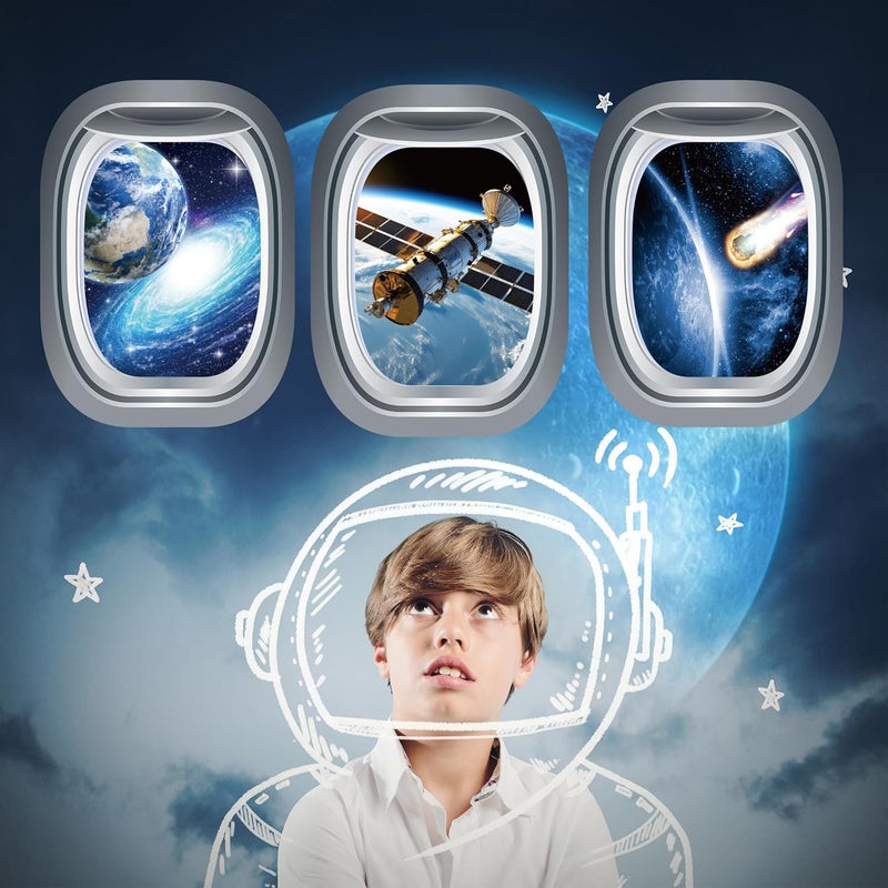 Robmoda Glow in The Dark 3D Space Wall Decals, Set of 3 Galaxy Window Stickers for Wall, Space Themed Room Decor for Kids Boys (Blue) - Image 5